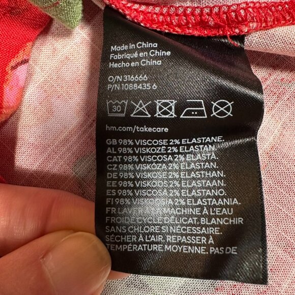 Floral Babydoll Mini Dress Womens M Red Green Puff Sleeves Holiday Christmas - Picture 8 of 8